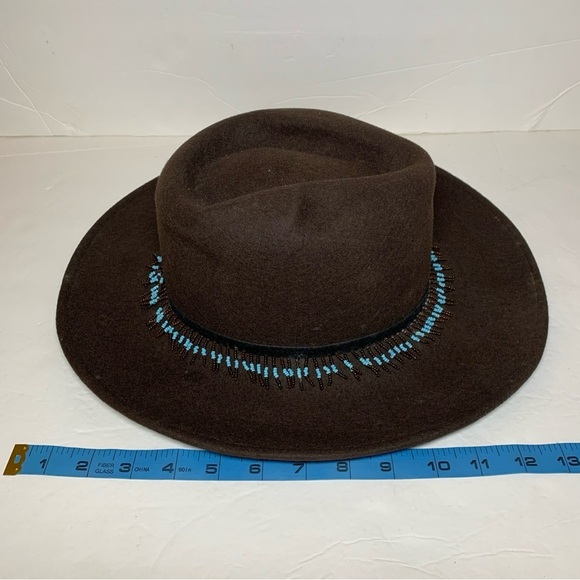Liz Claiborne Chocolate Brown Wide Brim Hat Fedora Beaded Strap